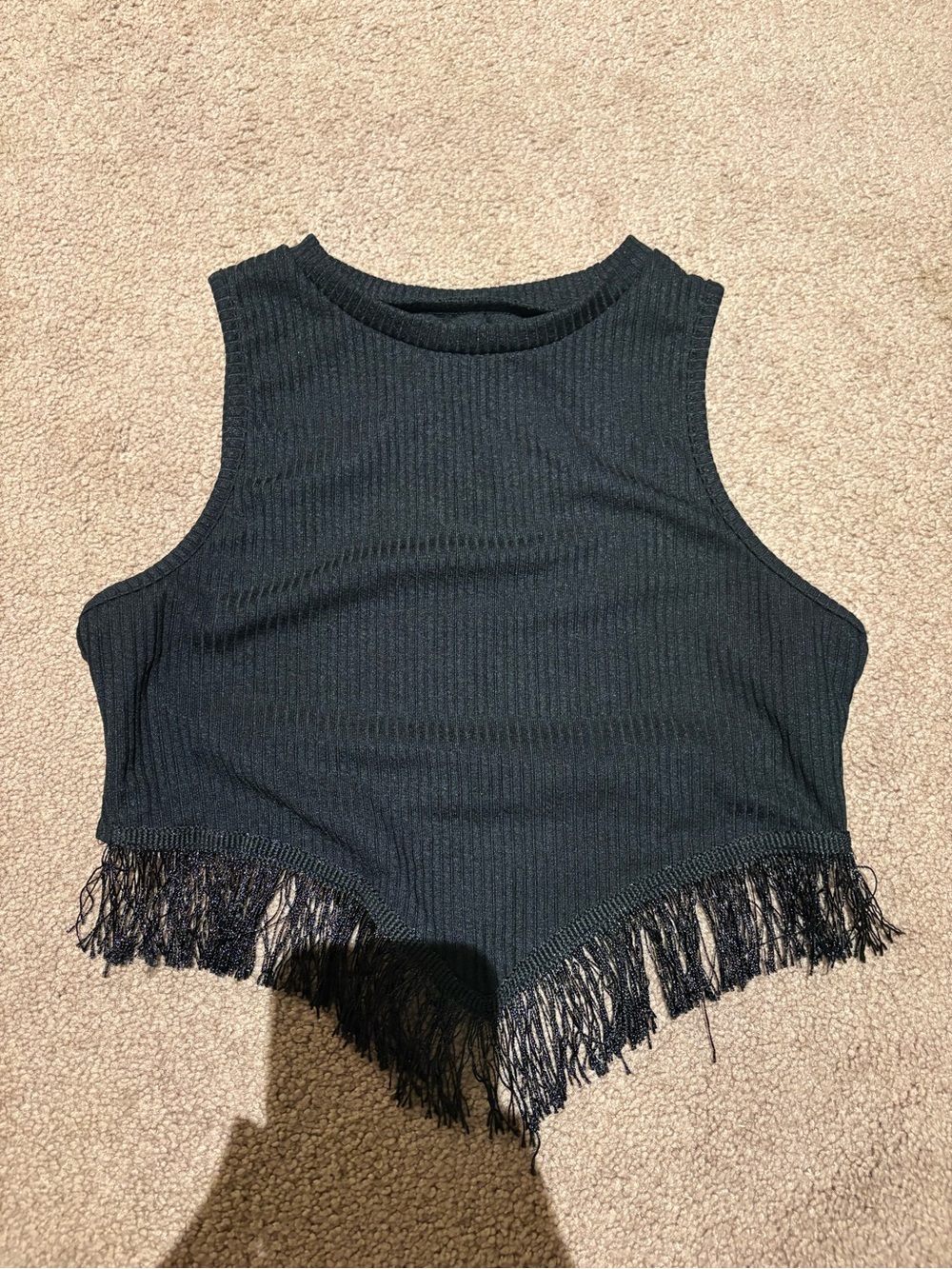 SHEIN Black Ribbed Fringe Crop Tank size small